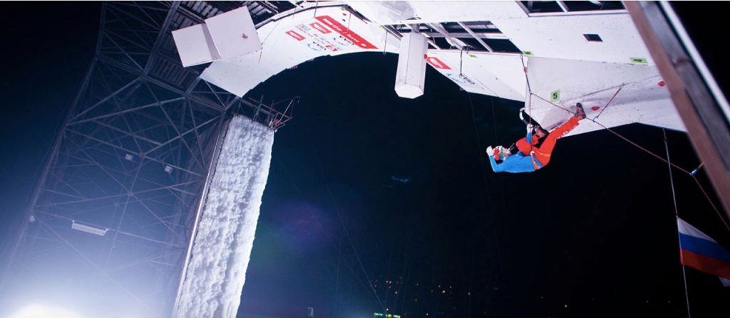 Gordon McArthur competing in Ice Climbing competition. Photo Credit: UIAA