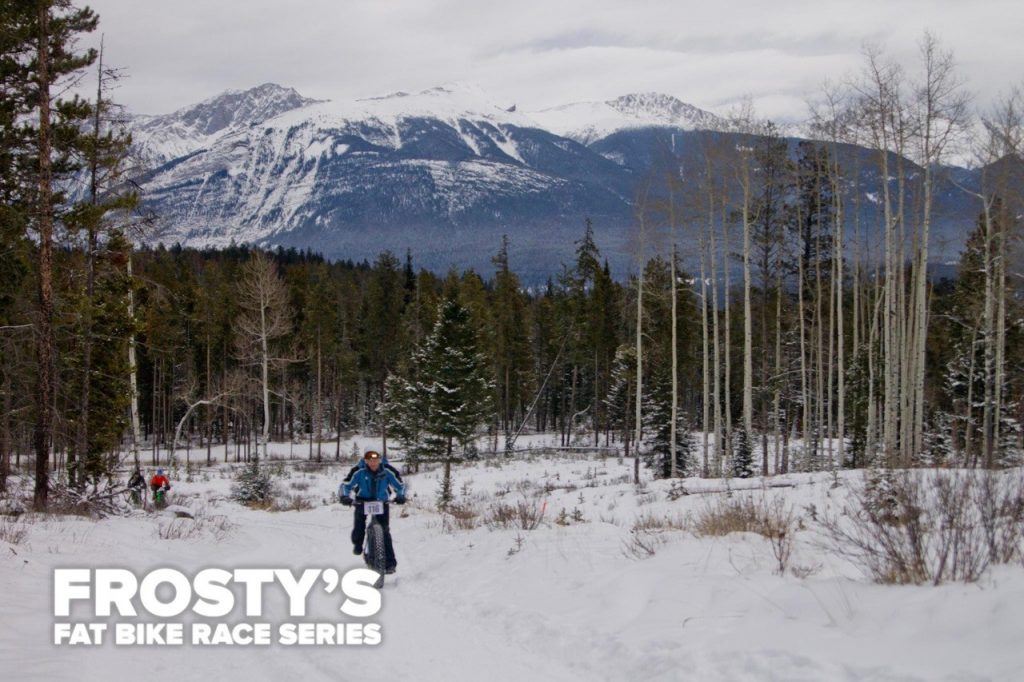 Iain Lygo going strong on the frosty's fat bike race in Jasper 2017