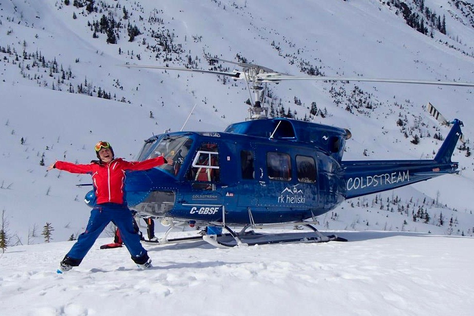 Getting to the chopper for Heliskiing in Panorama Mountain Resort