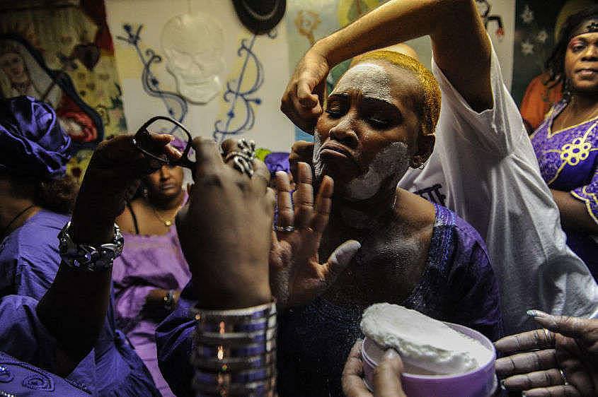 Getting dressed for Fet Gede “Festival of the Ancestors” in Haiti