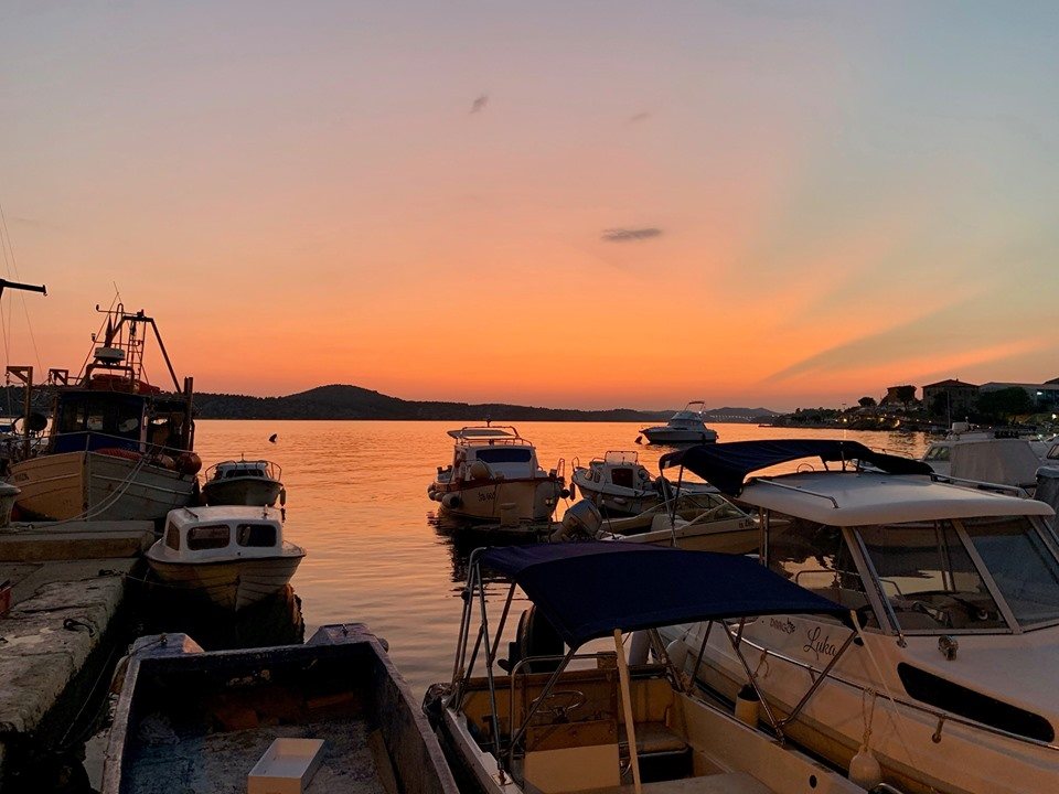 sunset over Sibenik harbour