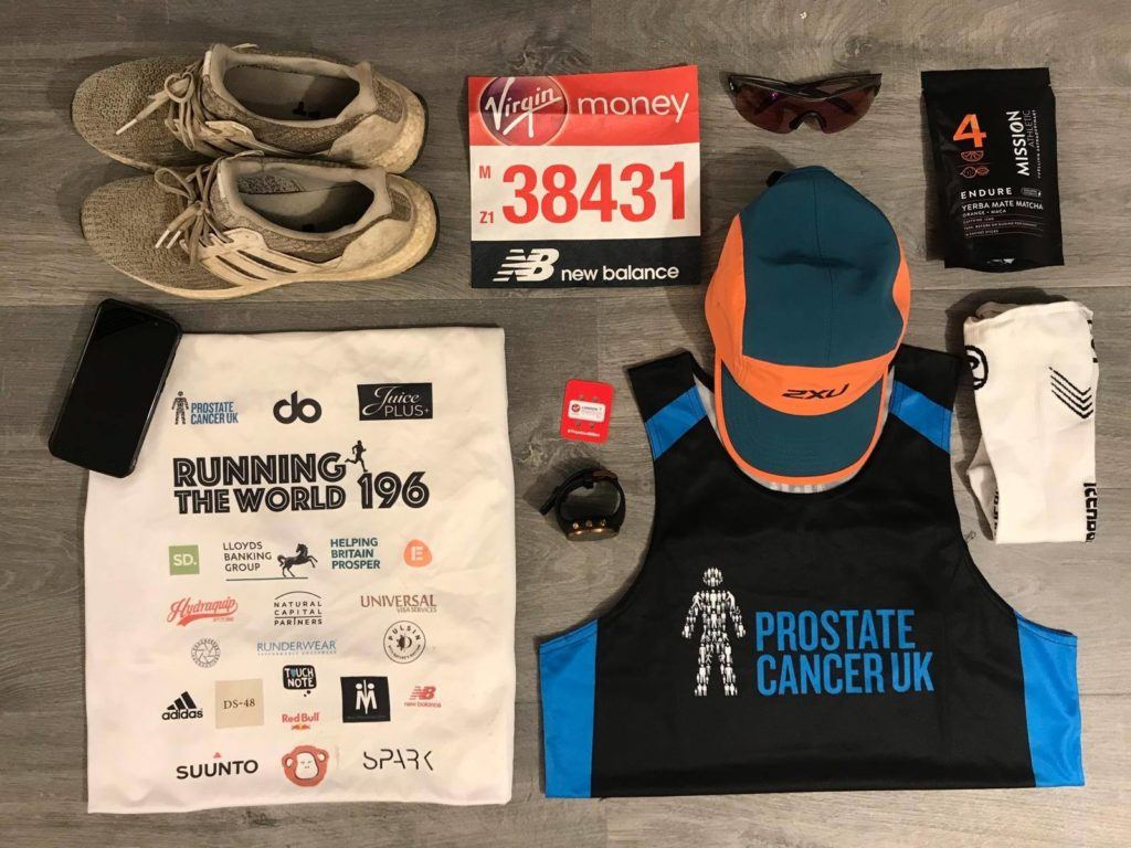 London marathon Nick Butter's gear running for Prostate Cancer